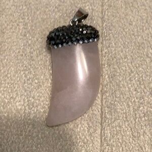 Elegant Pave Tusk Shaped Rose Quartz Pendant